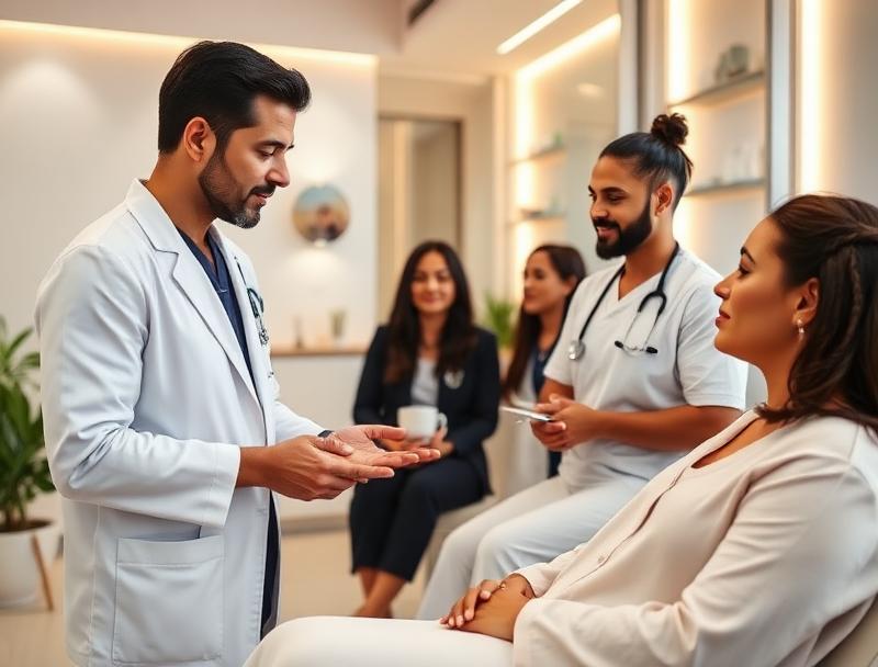 Wellness clinic consultation with caring medical staff